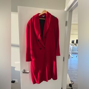 Jofeld Vintage red coat with leather trim